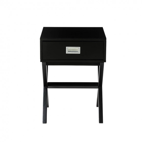 Glitzhome Glitzhome 21.85"H Black Wooden X-leg End Table With 1 Drawer
