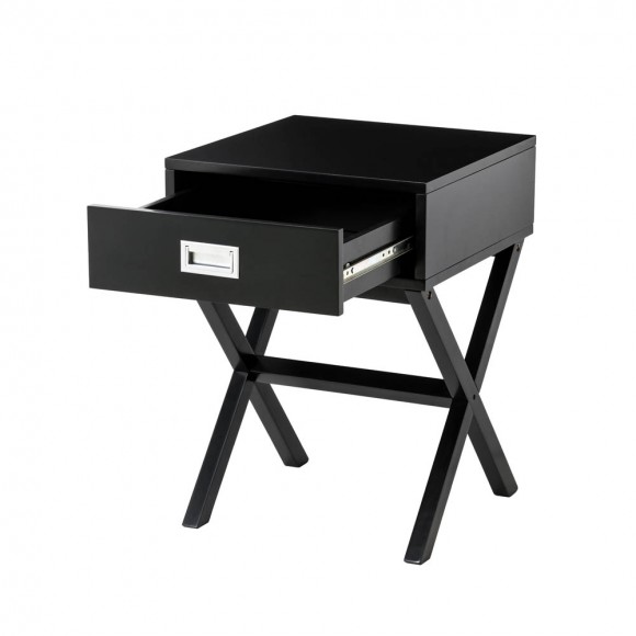 Glitzhome Glitzhome 21.85"H Black Wooden X-leg End Table With 1 Drawer