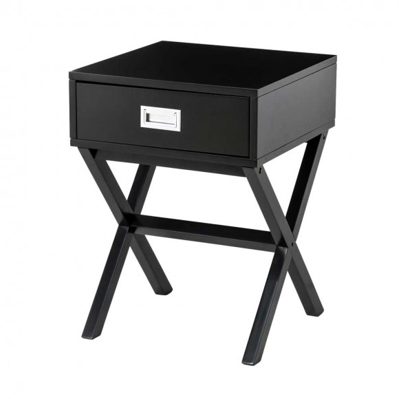 glitzhome Glitzhome 21.85"H Black Wooden X-leg End Table with 1 Drawer
