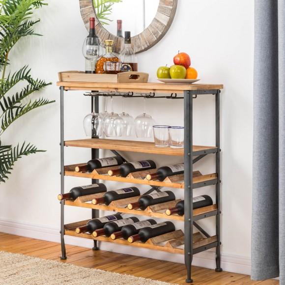 Glitzhome Glitzhome 21 Bottle Floor Wooden Wine Rack With Metal Frame