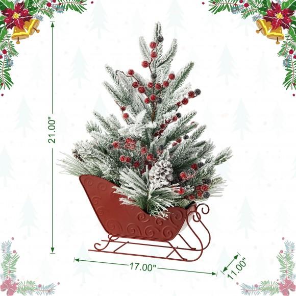 Glitzhome Glitzhome 21"H Christmas Red Sleigh Frosted Floral Centerpiece