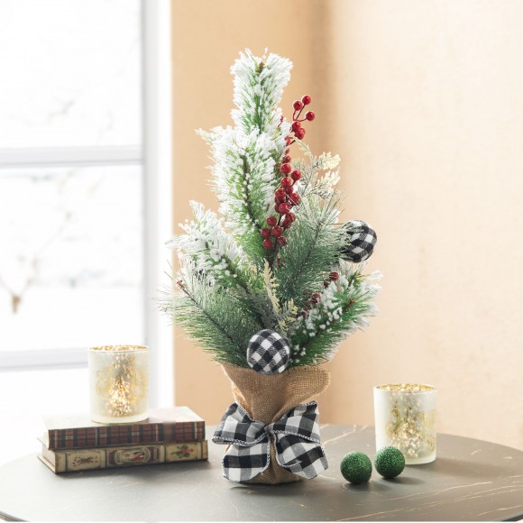 Glitzhome Glitzhome 21"H Flocked Pine And Berries Table Tree