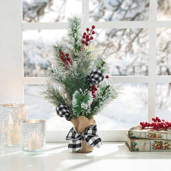 Glitzhome Glitzhome 21"H Flocked Pine And Berries Table Tree