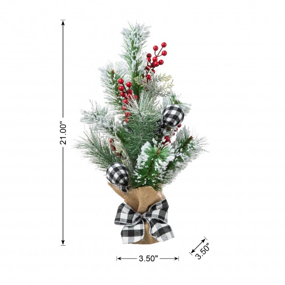 Glitzhome Glitzhome 21"H Flocked Pine And Berries Table Tree
