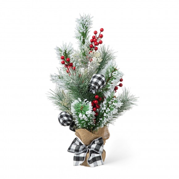 glitzhome Glitzhome 21"H Flocked Pine and Berries Table Tree