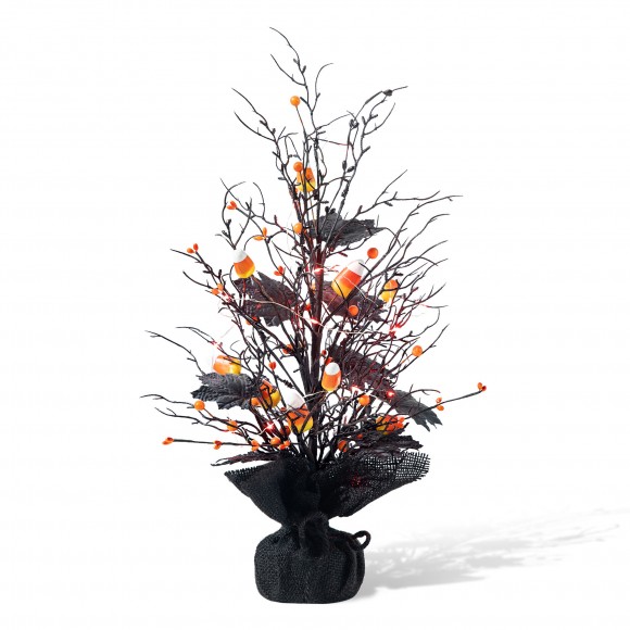 glitzhome Glitzhome 21"H Lighted Halloween Candy Corn Berries Table Tree