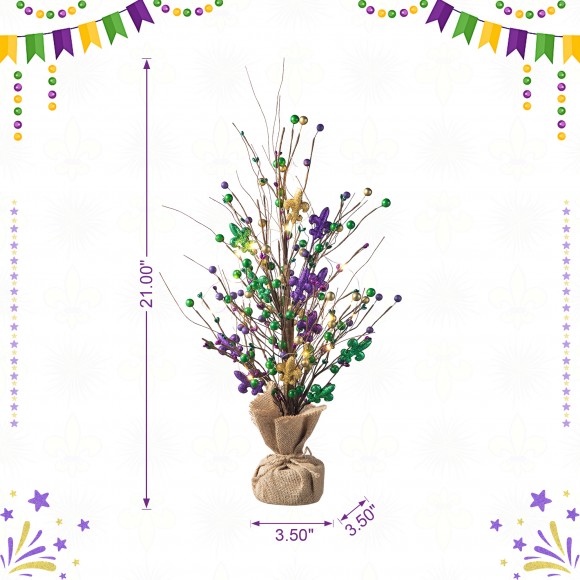 Glitzhome Glitzhome 21"H Lighted Mardi Gras Fleur-de-Lis & Berry Table Tree