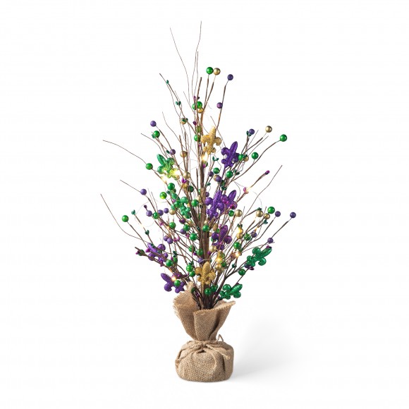 glitzhome Glitzhome 21"H Lighted Mardi Gras Fleur-de-Lis & Berry Table Tree