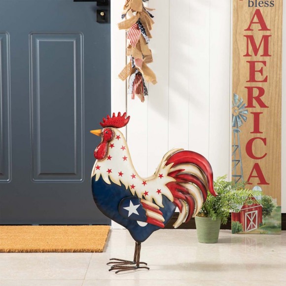 Glitzhome Glitzhome 21"H Metal Patriotic Rooster Porch Décor