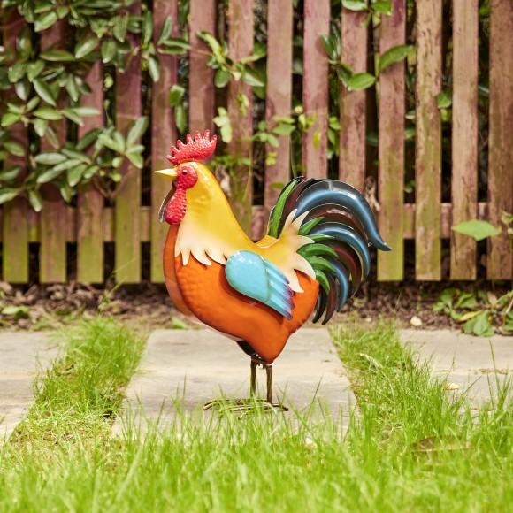 Glitzhome Glitzhome 21"H Metal Vibrant Standing Rooster Garden Statue