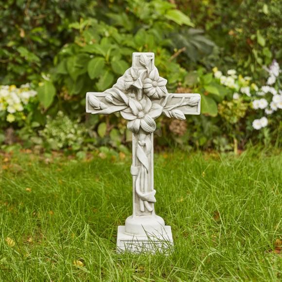 Glitzhome Glitzhome 21"H MGO Holy Cross With Lily Garden Statue
