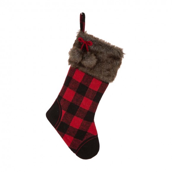 glitzhome Glitzhome 21"L Fur Black/Red Buffalo Plaid Stocking