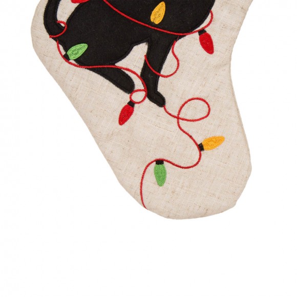 Glitzhome Glitzhome 21''L LED Embroidered Linen Christmas Stocking - Dog