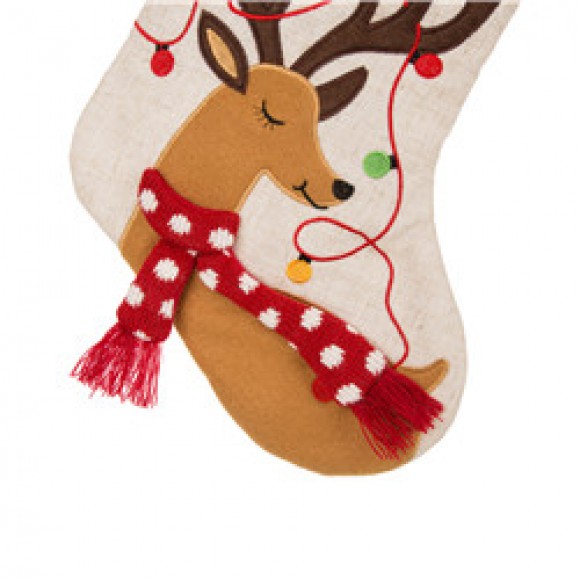 Glitzhome Glitzhome 21''L LED Embroidered Linen Christmas Stocking - Reindeer