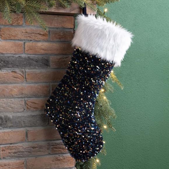 Glitzhome Glitzhome 21"L Navy Blue Sequin Christmas Stocking
