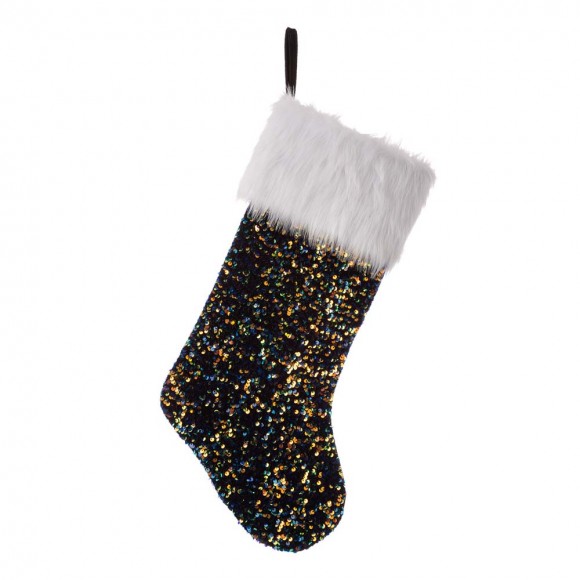 glitzhome Glitzhome 21"L Navy Blue Sequin Christmas Stocking