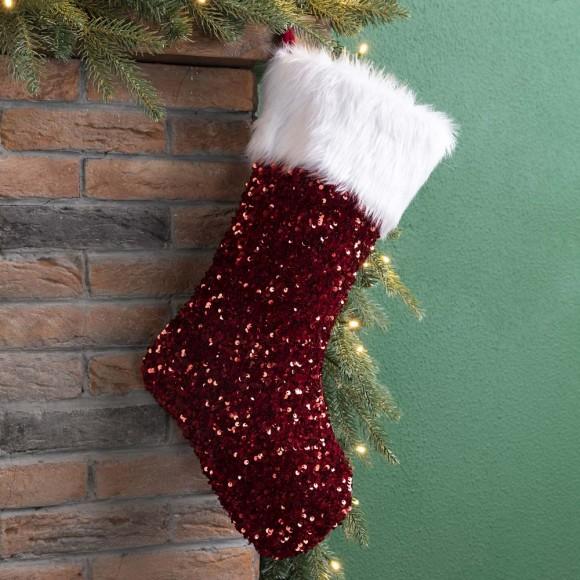 Glitzhome Glitzhome 21"L Red Sequin Christmas Stocking