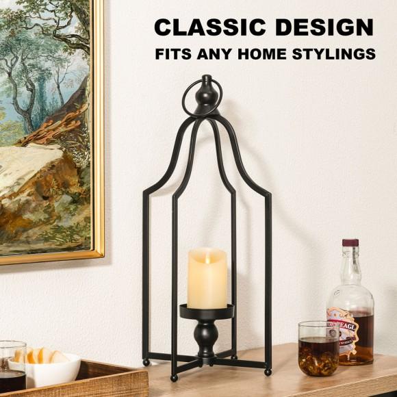 Glitzhome Glitzhome 22.00"H Modern Farmhouse Black Metal Candle Lantern