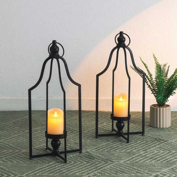 Glitzhome Glitzhome 22.00"H Modern Farmhouse Black Metal Candle Lantern Set Of 2