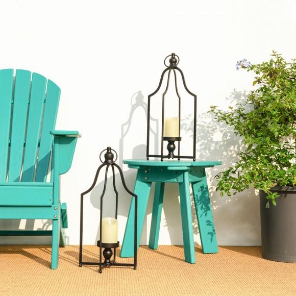 Glitzhome Glitzhome 22.00"H Modern Farmhouse Black Metal Candle Lantern Set Of 2