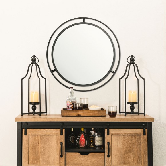 Glitzhome Glitzhome 22.00"H Modern Farmhouse Black Metal Candle Lantern Set Of 2