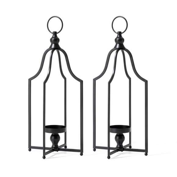 glitzhome Glitzhome 22.00"H Modern Farmhouse Black Metal Candle Lantern Set of 2
