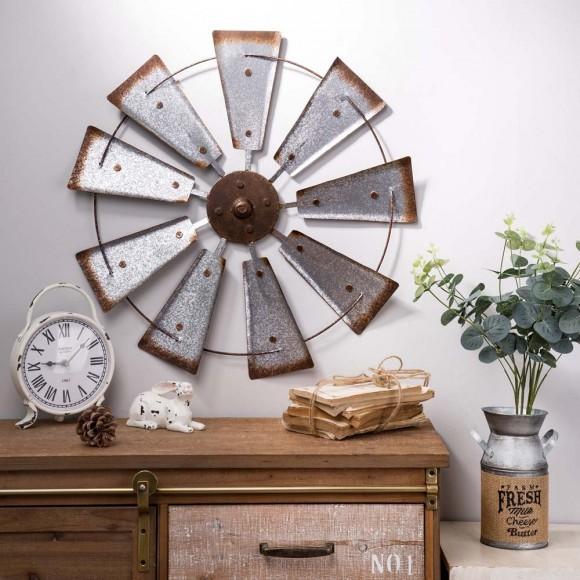 Glitzhome Glitzhome 22.05"D Farmhouse Metal Galvanized Wind Spinner Wall Décor