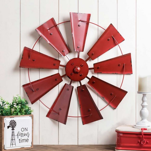Glitzhome Glitzhome 22.05"D Vintage Red Metal Wind Spinner Wall Décor