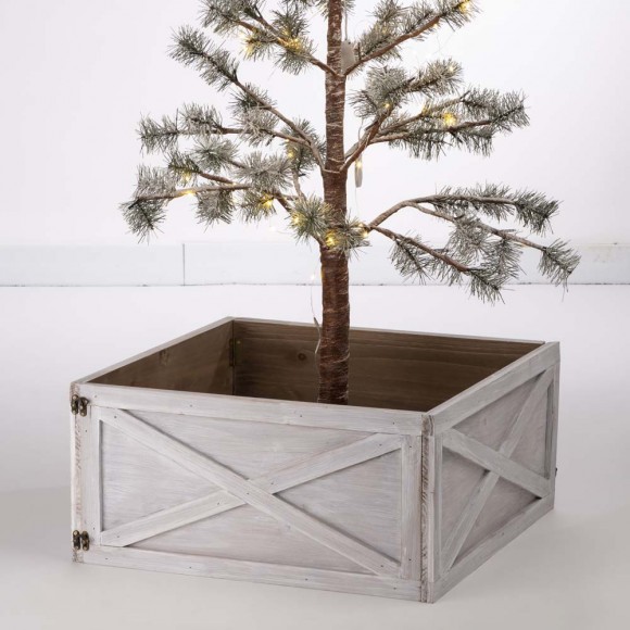 Glitzhome Glitzhome 22.09"L Washed White Wooden Christmas Tree Collar