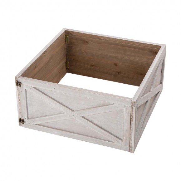 glitzhome Glitzhome 22.09"L Washed White Wooden Christmas Tree Collar