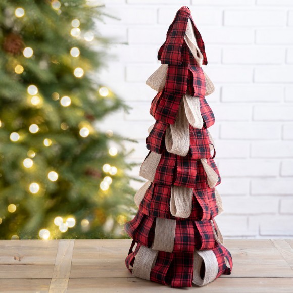 Glitzhome Glitzhome 22.44"H Plaid Fabric/Burlap Table Tree