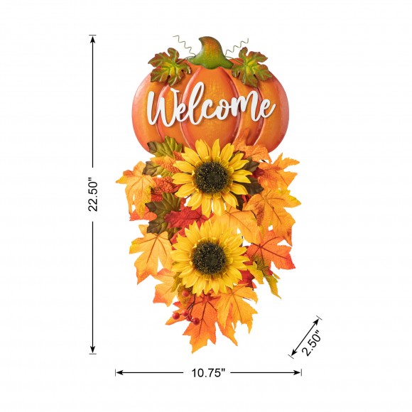 Glitzhome Glitzhome 22.5"H Fall Metal Pumpkin & Sunflower Swag Wall Decor