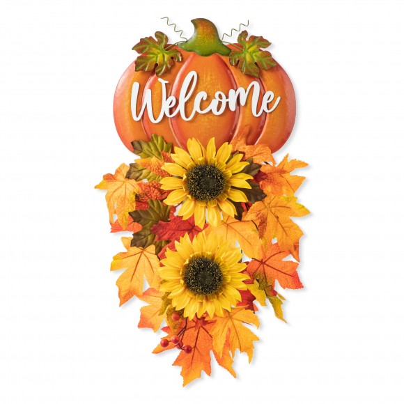glitzhome Glitzhome 22.5"H Fall Metal Pumpkin & Sunflower Swag Wall Decor
