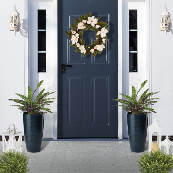 Glitzhome Glitzhome 22.5"H Oversized Set Of 2 Turquoise Eco-Friendly Resin And Stone Faux Ceramic Textured Tall Planter