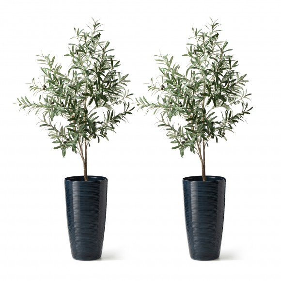 Glitzhome Glitzhome 22.5"H Oversized Set Of 2 Turquoise Eco-Friendly Resin And Stone Faux Ceramic Textured Tall Planter