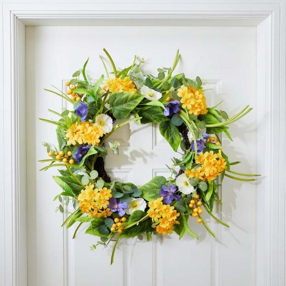 Glitzhome Glitzhome 22"D Artificial Poppy And Lilac Wreath