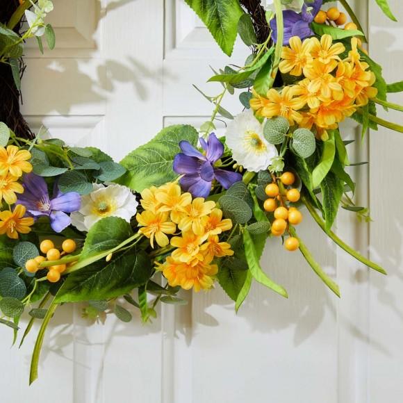 Glitzhome Glitzhome 22"D Artificial Poppy And Lilac Wreath