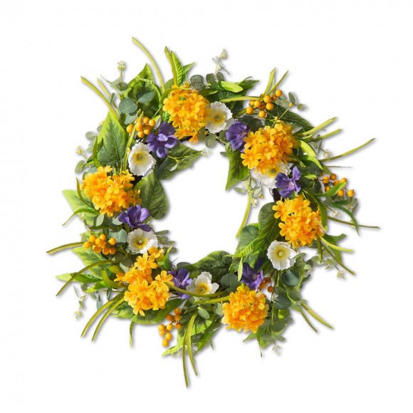 glitzhome Glitzhome 22"D Artificial Poppy and Lilac Wreath