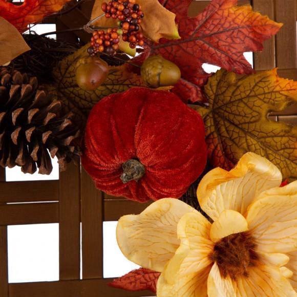 Glitzhome Glitzhome 22"D Blooming Magnolia Wreath With 24"L Bamboo Basket