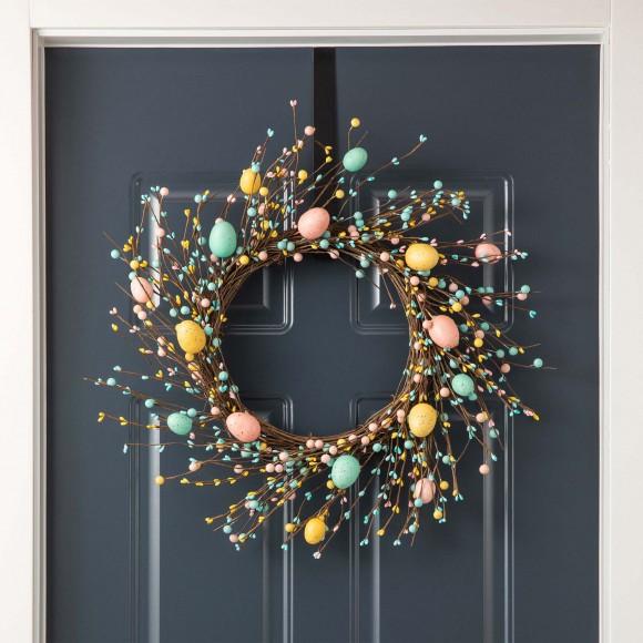 Glitzhome Glitzhome 22"D Easter Eggs Wreath With Flower Buds