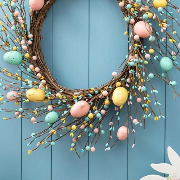 Glitzhome Glitzhome 22"D Easter Eggs Wreath With Flower Buds