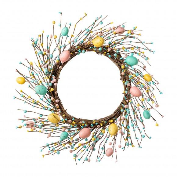 glitzhome Glitzhome 22"D Easter Eggs Wreath with Flower Buds