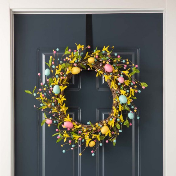 Glitzhome Glitzhome 22"D Easter Wreath With Multicolor Easter Eggs