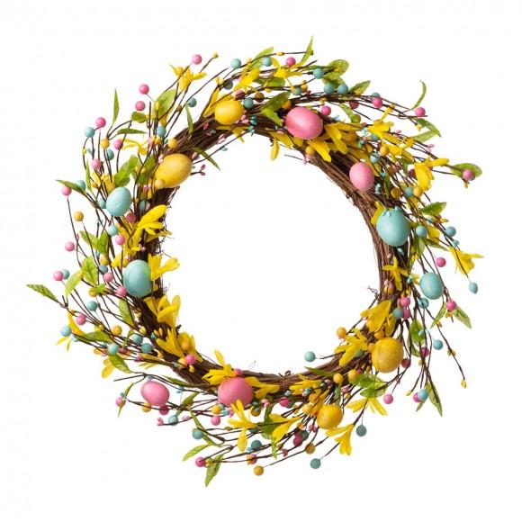 glitzhome Glitzhome 22"D Easter Wreath With Multicolor Easter Eggs