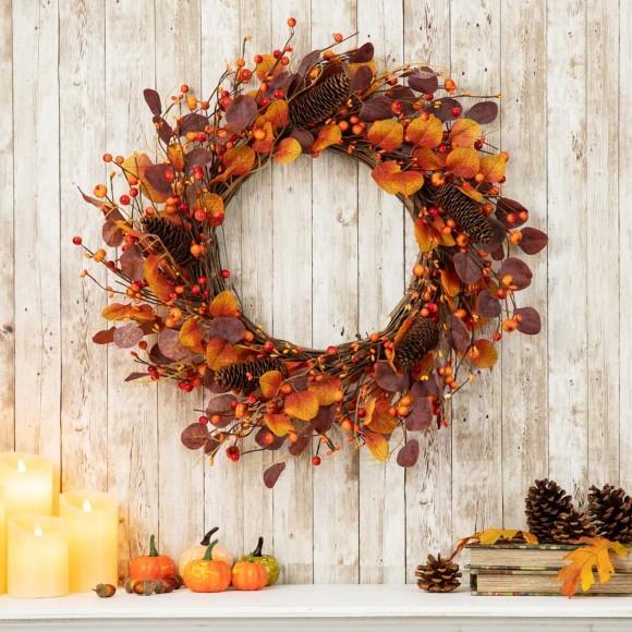 Glitzhome Glitzhome 22"D Fall Eucalyptus Berry Wreath