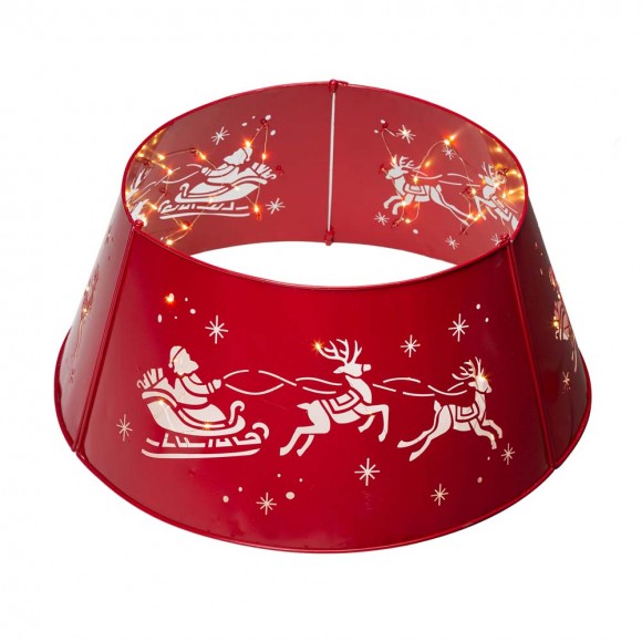 glitzhome Glitzhome 22"D Galvanized Metal Santa on Sleigh Tree Collar with Light String
