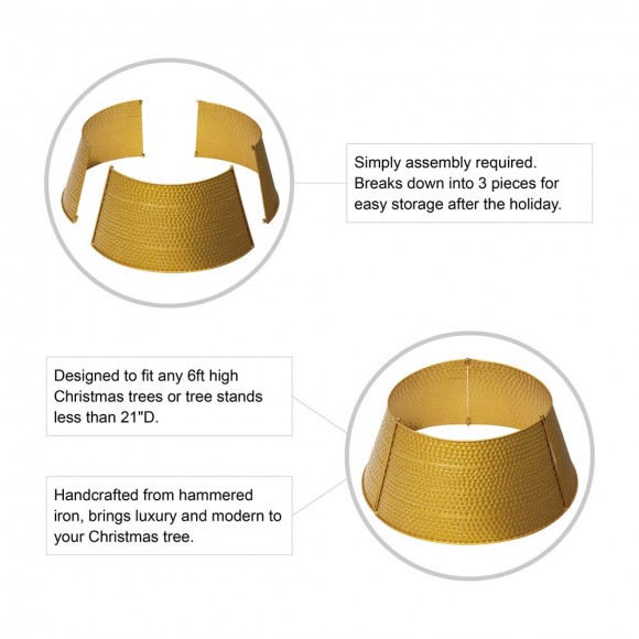 Glitzhome Glitzhome 22"D Gold Hammered Metal Tree Collar