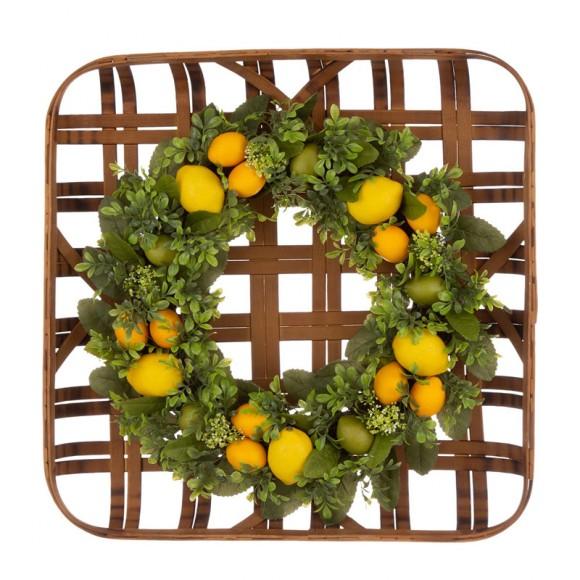 glitzhome Glitzhome 22"D Greenery Lemon Wreath with 24"L Bamboo Basket
