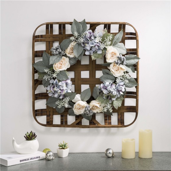 Glitzhome Glitzhome 22"D Hydrangea Rose Wreath With 24"L Bamboo Basket