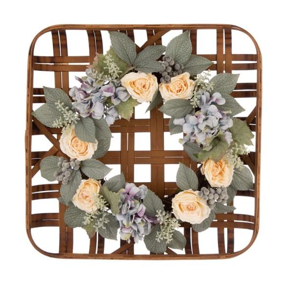 glitzhome Glitzhome 22"D Hydrangea Rose Wreath with 24"L Bamboo Basket